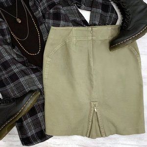 Ann Taylor | Olive Green Canvas Pencil Skirt |  Size 4 Petite